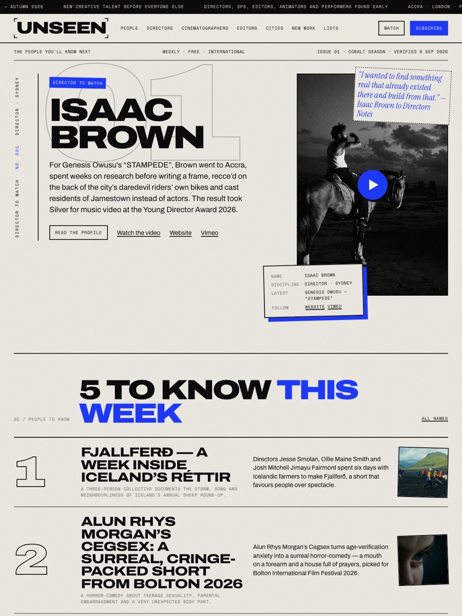 UNSEEN front page